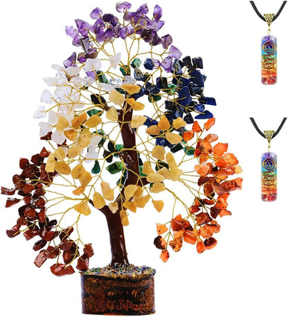 ANAYA AGATE 7 Chakra Healing Crystal Tree of Life Kit, Bracelet, Pendant, Necklace, Feng Shui Money Bonsai Tree, Positive Energy for Women, Mom, Sister and Housewarming Decoration