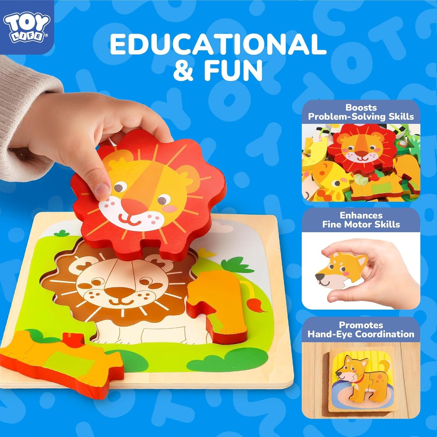 TOY Life Wooden Puzzles for Toddlers 2-4, Montessori Toys for 1 2 3 Year Old Boys Girls, Animals Puzzles Educational Learning Toys 2 Year Old, Toddler Birthday Gifts Toy for Baby Girl Boy 6M+