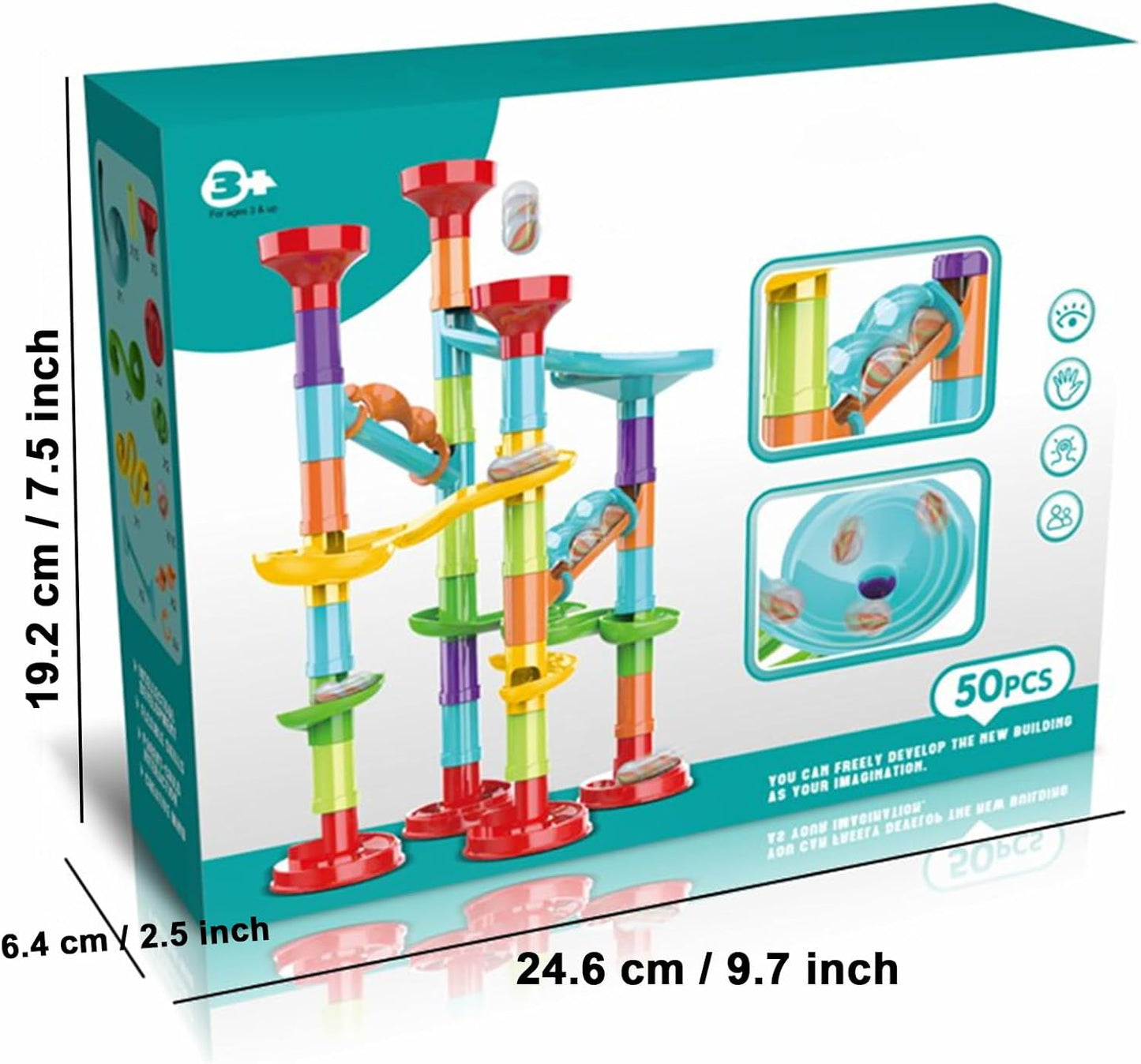 50 PCS Marble Toy Premium Set,STEM Educational Building Block Toy,Marble Track Race Set with 15 Glass Marbles for Boys & Girls,Construction Building Blocks Toys for Kids