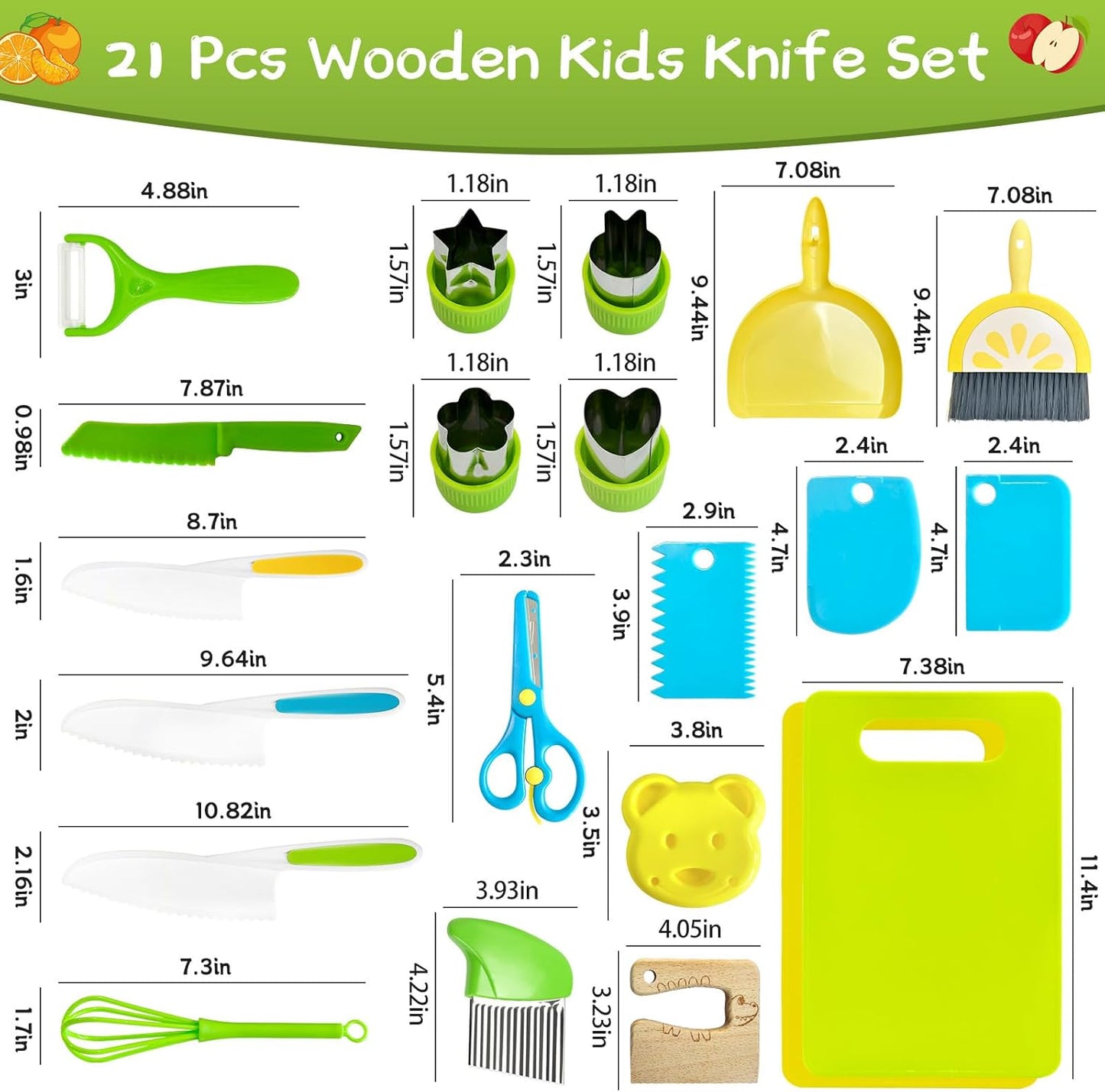 Chanking 13 Pieces Kids Safe Knife Set for Real Cooking Child-Friendly Plastic Chef Tools Montessori Kitchen Toys for Toddlers Birthday Gifts for Boys and Girls Ages 4+ (A)