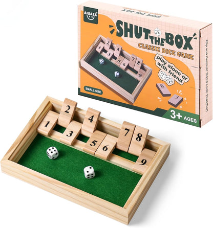 AIUAZA Shut The Box dice Game,Wooden Board Games 2-Person Competitive, Traditional bar, Travel, Family, Fun Math(Large Size)
