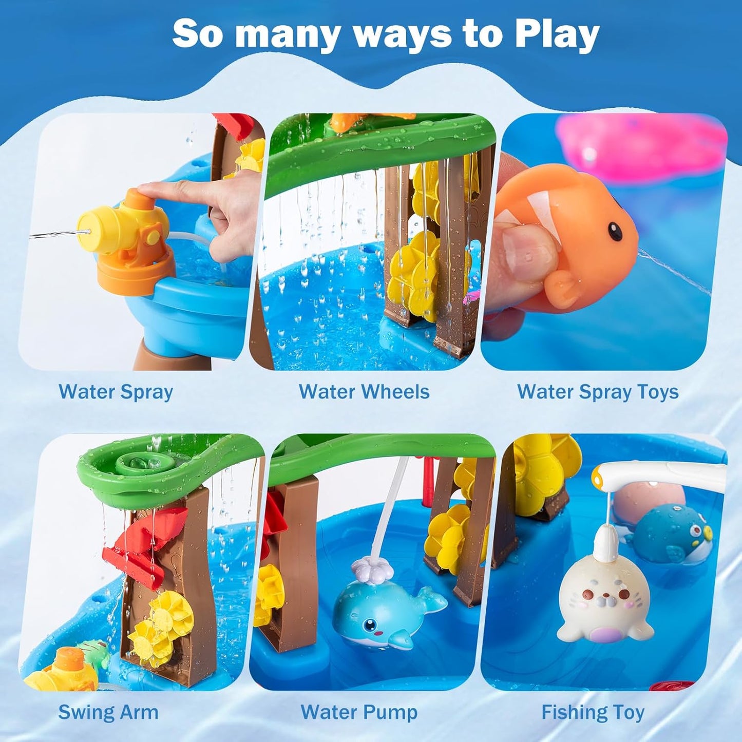 Water Table for Toddlers 3-5 Outdoor Toys for Kids Ages 4-8 3-Tier Kids Sand Water Tables with Fishing Game Set Activity Sensory Table Summer Gift Beach Outside Toys for Toddler Boys