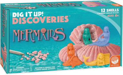 MindWare Dig It Up! Discoveries Mermaids - Dig Kits for Kids with 12 Sea Shells, Each with a Mermaid Toy Inside, 12 Chiseling Tools and Instructions – Ages 4 and Up