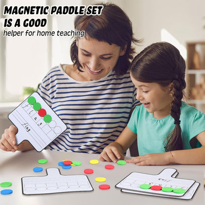 Seajan 3 Pcs Magnetic Paddle Set Education Dry Erase Double Side Handheld Answer Board with Magnetic Counters Discs Phonemic Awareness Phonics Games Toy for Students Kids Teaching Supply (Color)