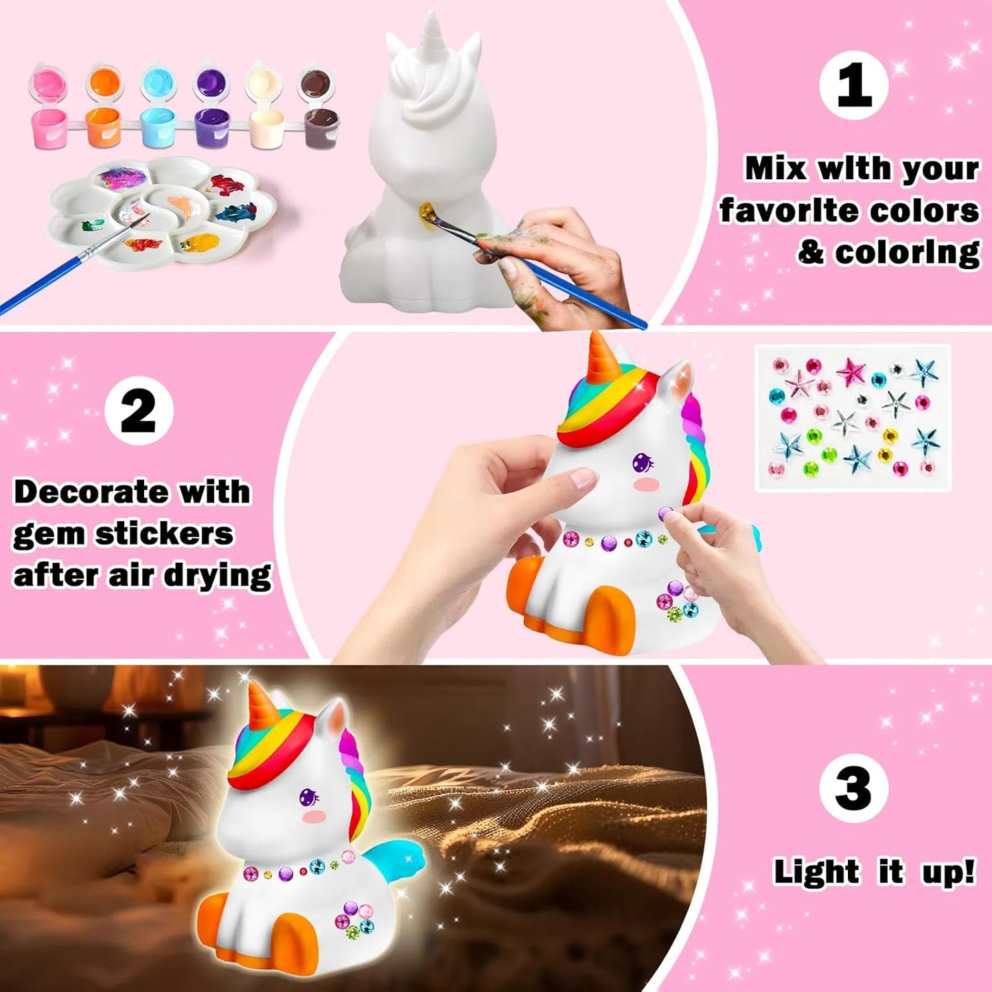 FUNZBO 4.3in Paint Your Own Dinosaur Lamp Kit - Arts and Crafts Supplies Painting for Kids Teens, DIY Night Light Dinosaur Toy for Boy Girl 3 4 5 6 7 8 9 10 11 12 Birthday Gift