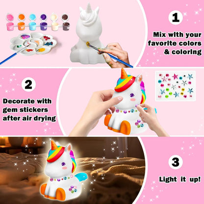 FUNZBO 4.3in Paint Your Own Dinosaur Lamp Kit - Arts and Crafts Supplies Painting for Kids Teens, DIY Night Light Dinosaur Toy for Boy Girl 3 4 5 6 7 8 9 10 11 12 Birthday Gift