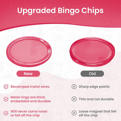 MR CHIPS Made in USA Upgraded Bingo Magnetic Wand & 200 Pieces ¾ Inch Red Plastic Chips with Metal Rings - Support American Jobs