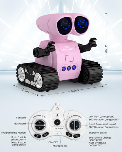Robot Toys for Kids, Rechargeable Remote Control Robot Toys with Walkie Talkies, Programming, Gesture Sensing, Music, Changeable Eyes Function, RC Robot Toys Gifts for 6-12 Year Old Boys Girls