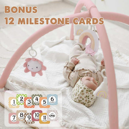 Mallify Washable Tummy Time Mat, Baby Play Gym with 6 Featured Toys, Baby Gym for Infant & Toddler, Larger Baby Play Mat, Deluxe Baby Play Mats for Floor, Sensory and Motor Skill Development, Green