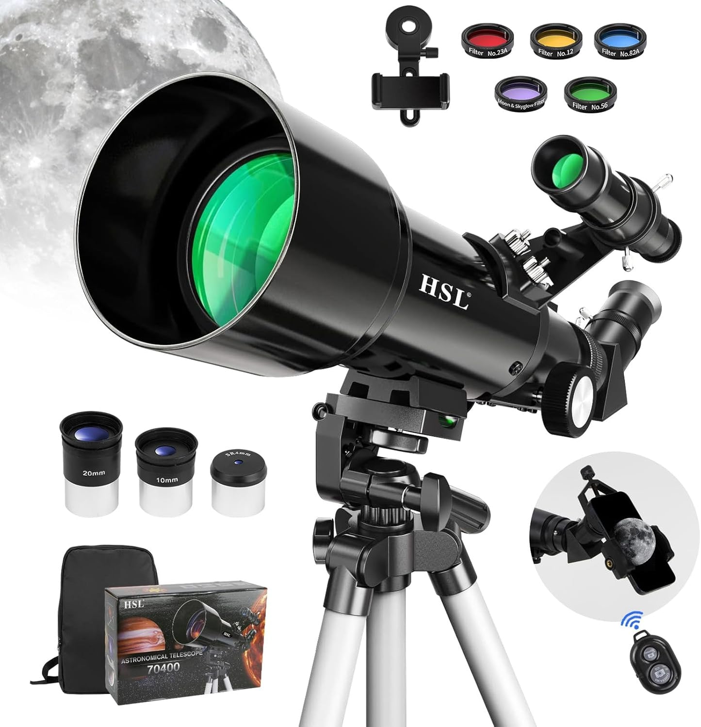 HSL70400 Telescope for Kids 8-12,Telescope for Adults high Powered,70mm Aperture 400mm Focal Length Refractor Astronomy telescopes Kids 5-7 6 Year Old White