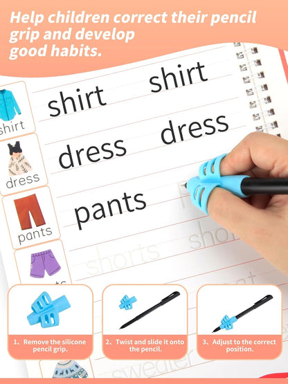 Magic Grooved Writing Practice for Kids Ages 3-8, Reusable Handwriting Workbooks for Preschool Learning, Letters Numbers Math & Drawing Tracing Books with Disappearing Ink Pens, Educational Gift