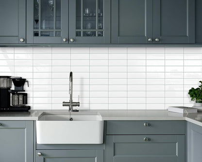 Plain White Peel and Stick Backsplash Tile Rectangle Subway Self Adhesive Wall Tiles for Kitchen (10-Sheet,12"x12")