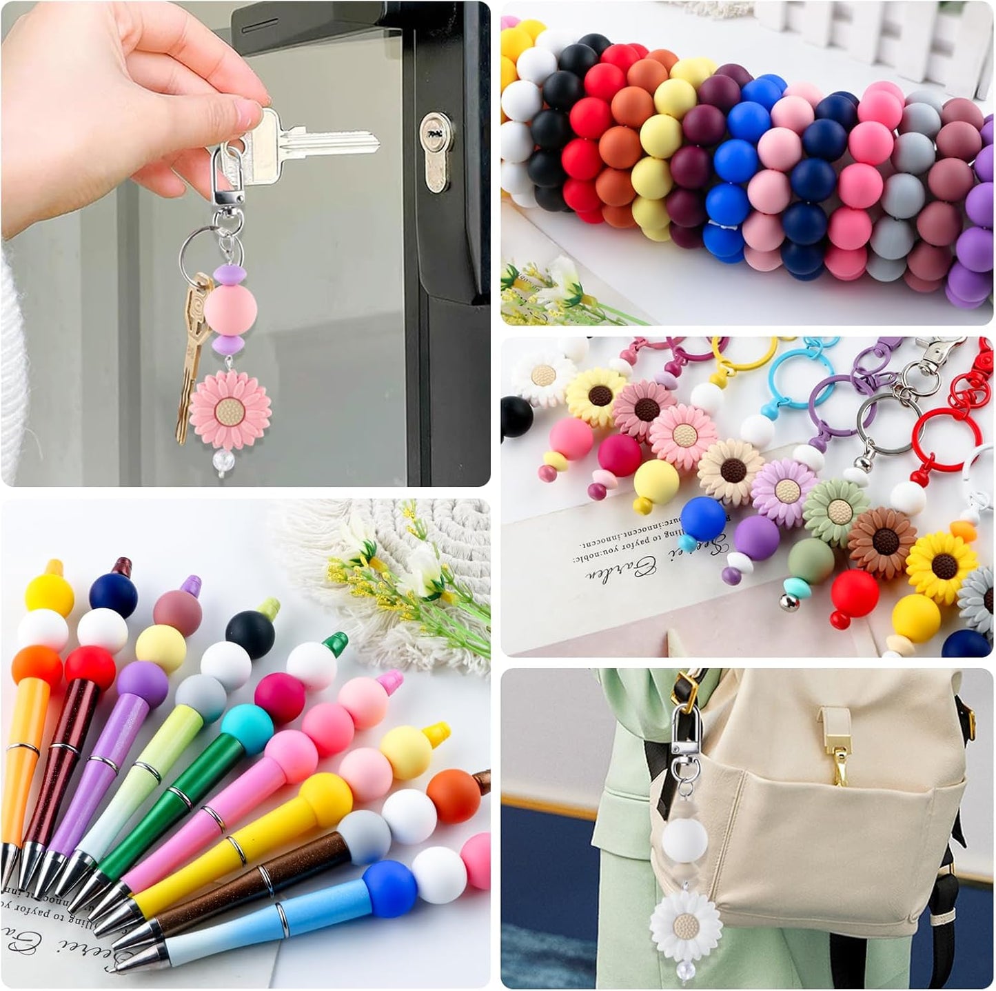 65Pcs 19mm Silicone Beads for Keychain Making Bracelet Necklace, Bulk Round Silicone Beads for Pens（Christmas Green） - Colors A