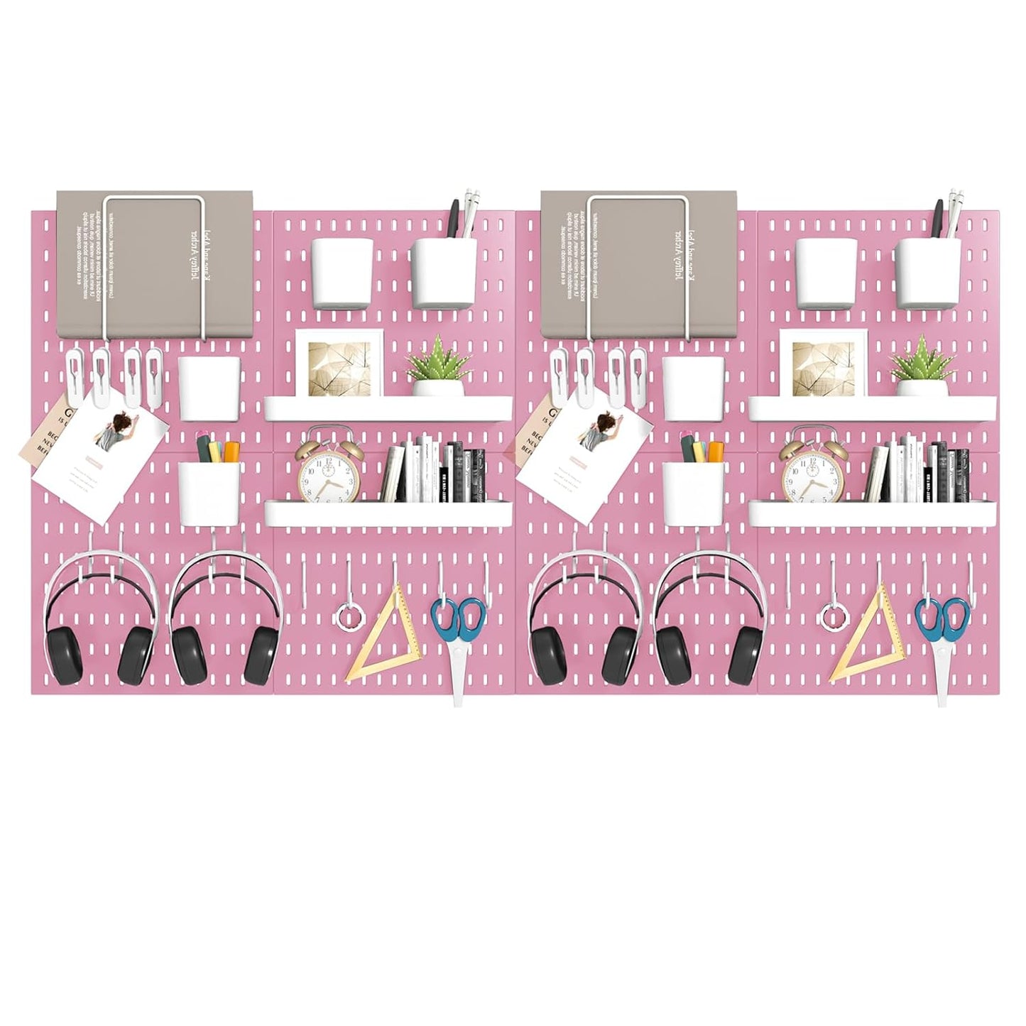 Peg Board Combination Kit, 4 Pegboards with 20 Accessories, Pegboard Wall Organizer for Office, Nursery & Home Storage, Key Holder, 25.6"x25.6" – Nail-Free Installation（White）