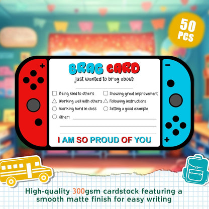 LOVEDMORE Video Game Theme Positive Brag Card, Teacher Mail for Elementary Classroom Must Have Rewards to Students, Elementary Teacher Supplies