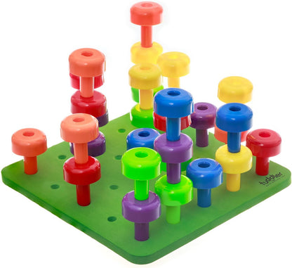 Toddler Peg Board Sensory Montessori Fine Motor Skills Educational Toys - 30 Stackable Pegs + Pattern Card + Drawstring Backpack + E-Book