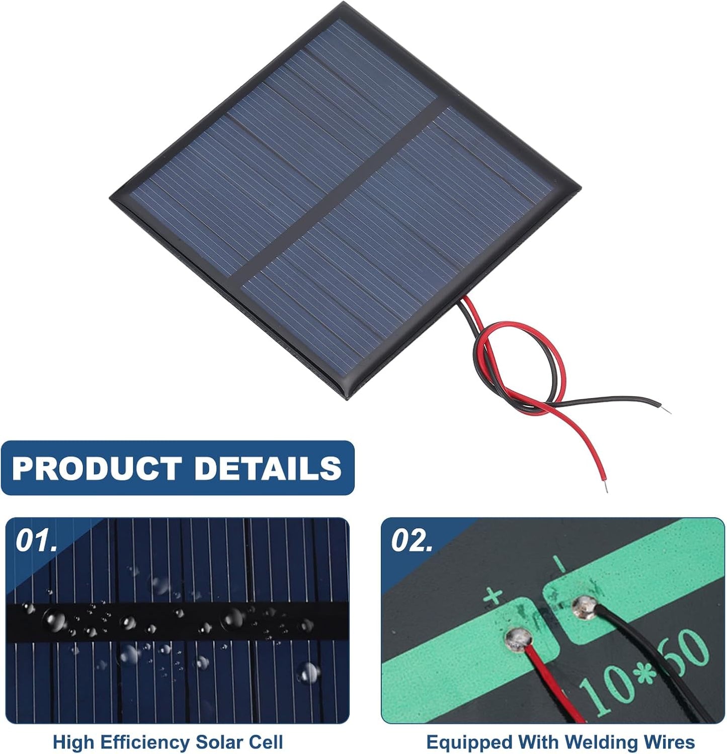 MECCANIXITY 2 Pcs 5.5V 0.44W 70mA Mini Solar Panels, Small Polycrystalline Solar Cell Panel with 2 Cable for DIY Electric Toy Materials Kits Charger, 60mm x 60mm