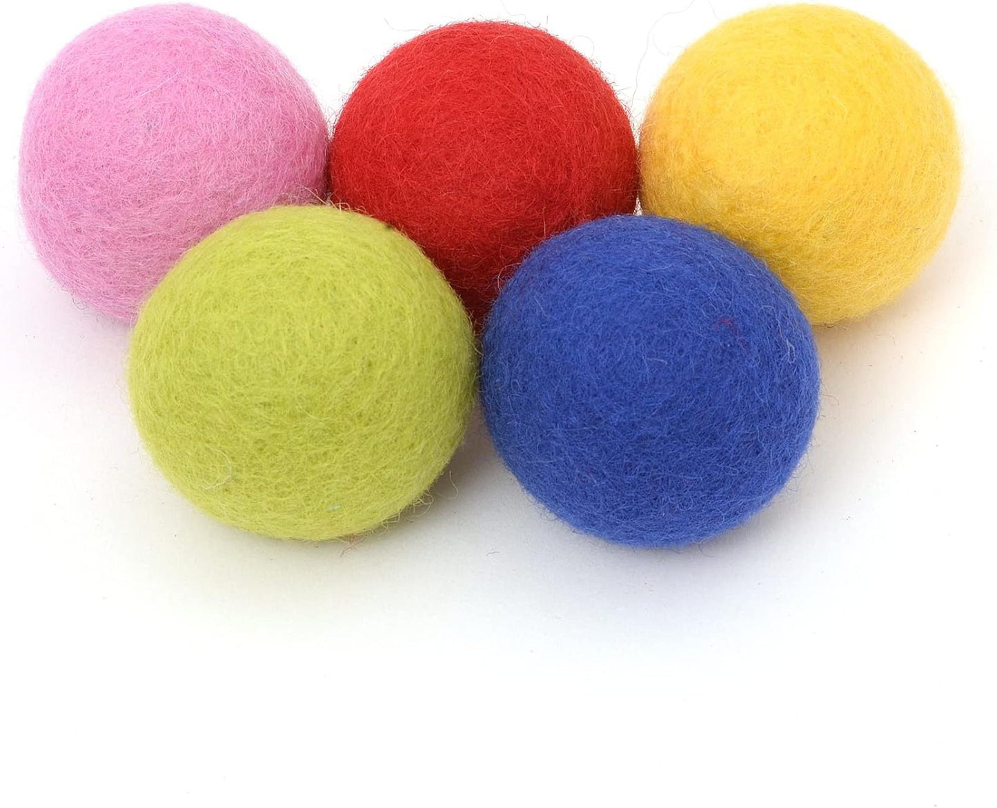 Glaciart One Felt Balls, Felt Pom Poms (5 Pieces) 4 Centimeters - 1.6 Inch, Handmade Felted 5 Vibrant Colors Wool Balls for Cats, Felting and Garland