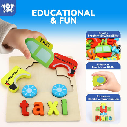 TOY Life Toddler Puzzles Ages 2-4, 6 Animals with Spelling Wooden Puzzles for Toddlers 3-5, Montessori Toys Gifts for 1 2 3 Years Old Boys Girls, Birthday Gifts Educational Learning Toys for Kids