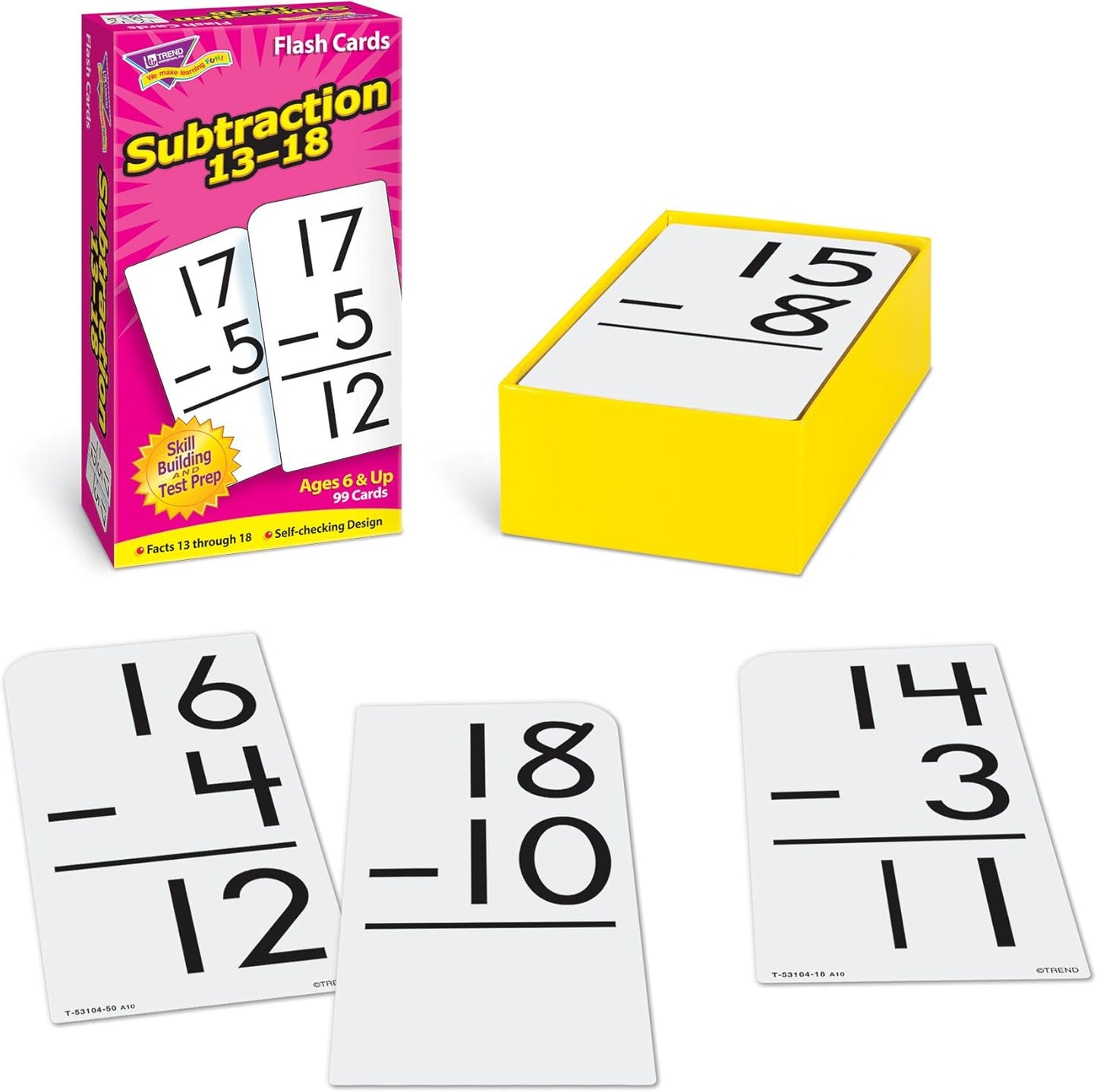 Trend Enterprises: Subtraction 13-18 Skill Drill Flash Cards, Exciting Way for Everyone to Learn, Self-Checking Design, Great for Skill Building and Test Prep, 99 Cards Included, Ages 6 and Up
