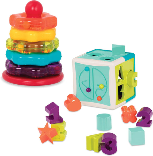 Battat – Shapes, Numbers & Letters – Toddler Sorting Activity Cube – Dexterity Toy – Bead Maze – 2+ Years – Shape Sorter Cube