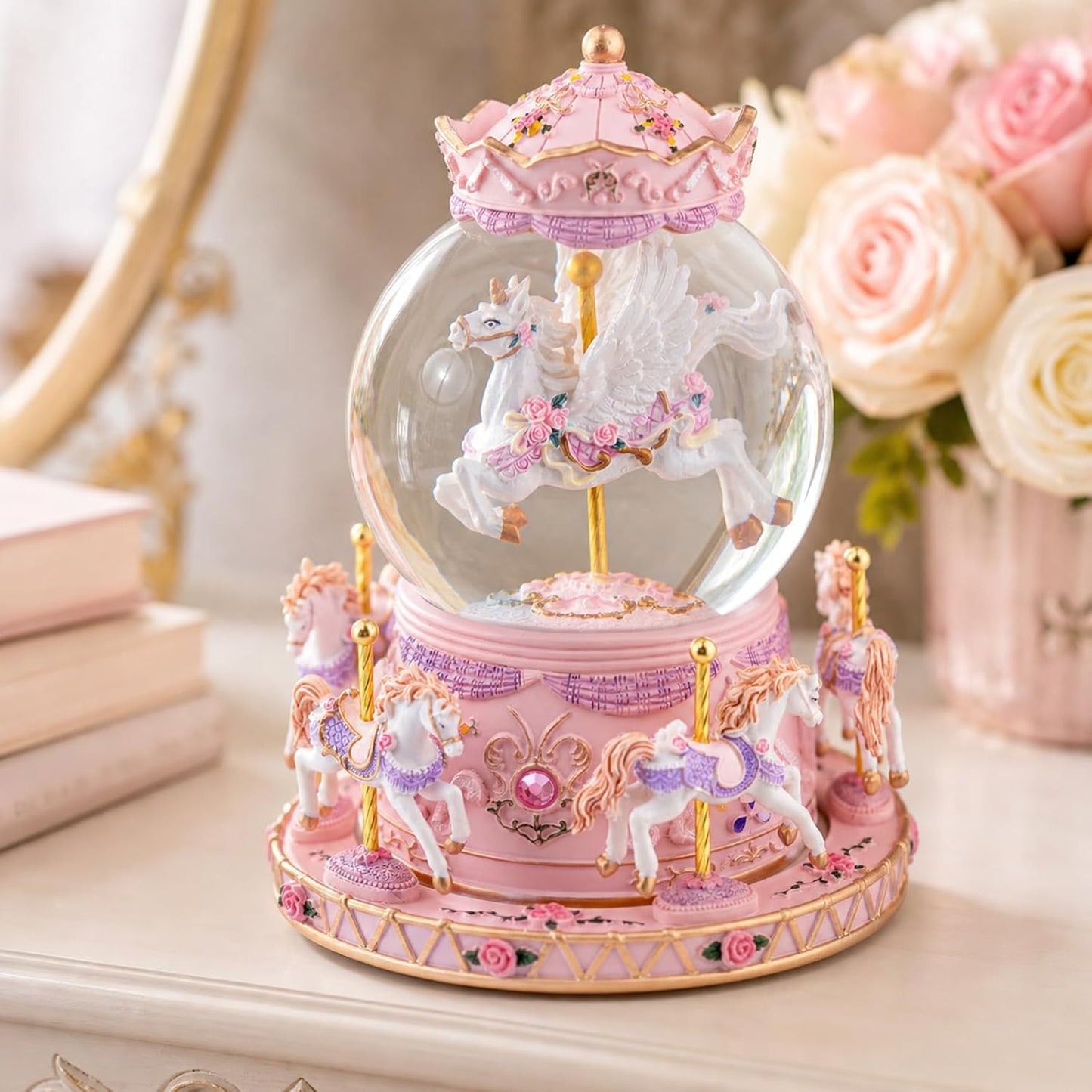 Magical Unicorn Snow Globe with “Somewhere Over the Rainbow” Music, Rotating Carousel Music Box, LED Lights & Glitter Snow, Perfect Birthday, Xmas, Valentine’s Gift, for Girls, Kids & Unicorn Lovers