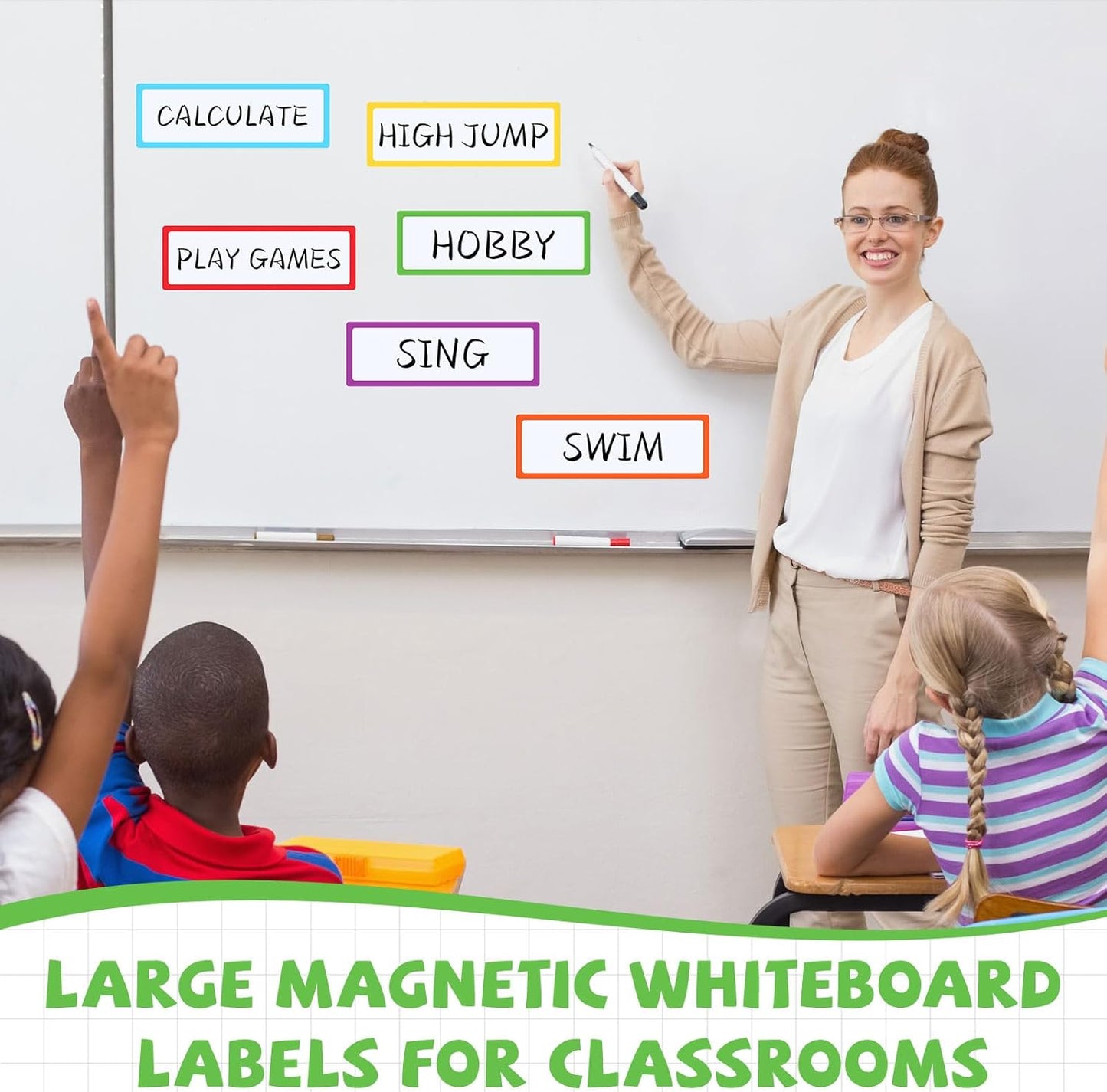 Janlaugh 12 Pcs Large Magnetic Dry Erase Labels for Classroom, 12 x 4 Inch Rectangle Magnetic Name Plates Label Flexible Magnet Stickers for Whiteboards Refrigerator(Rainbow Color,Style 1)