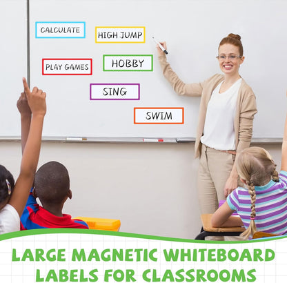 Janlaugh 12 Pcs Large Magnetic Dry Erase Labels for Classroom, 12 x 4 Inch Rectangle Magnetic Name Plates Label Flexible Magnet Stickers for Whiteboards Refrigerator(Rainbow Color,Style 1)