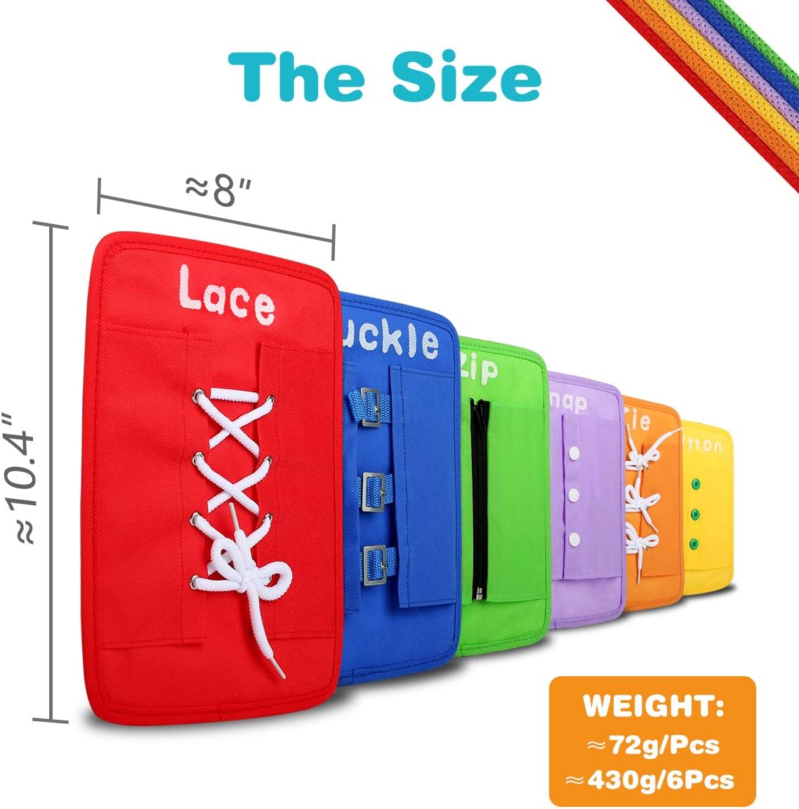 YHZAN Learn to Tie Your Shoes Dressing Board Montessori Mobile Sensory Board Travel Therapist Life Skills Development Toy - Zip,Button,Snap,Buckle,Lace & Tie for Preschool Toddler 2-8 Years Old