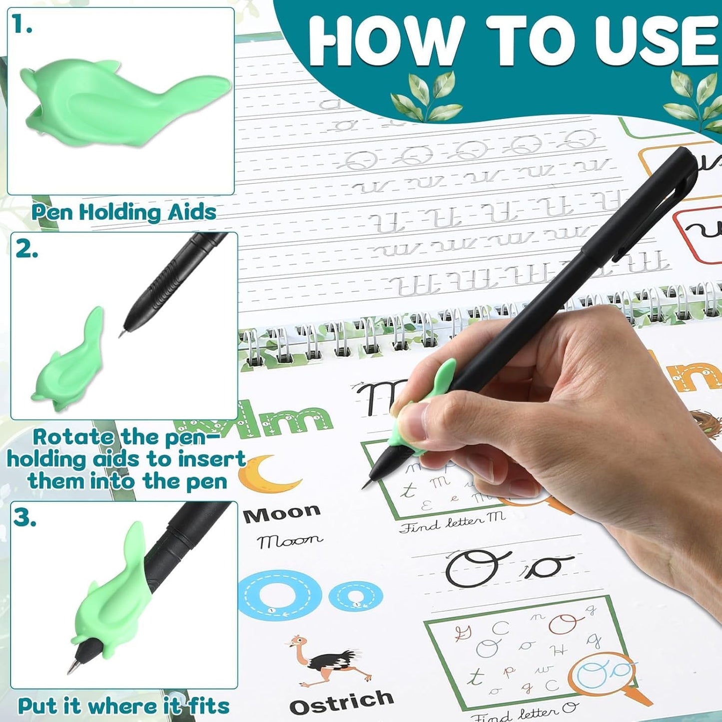 gisgfim Grooved Cursive Handwriting Workbook Magic Reusable Grooved Cursive Handwriting Practice Guided Tracing with Disappearing Ink Pens for Beginners Kids Learning Activities Supplies (Sentence)
