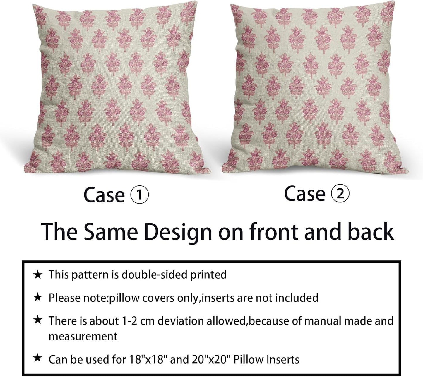 Sage Green Blue Floral Block Print Pillow Covers 18x18 Set of 2 Spring Flower Pattern Decorative Throw Pillowcases Outdoor Rustic Farmhouse Square Cushion Cases Decor for Home Couch Sofa Bed