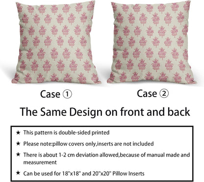 Sage Green Blue Floral Block Print Pillow Covers 18x18 Set of 2 Spring Flower Pattern Decorative Throw Pillowcases Outdoor Rustic Farmhouse Square Cushion Cases Decor for Home Couch Sofa Bed
