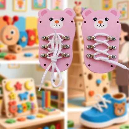 Tie Lacing Toy Wooden Busy Board Hand Eye Coordination Fine Motor Skills
