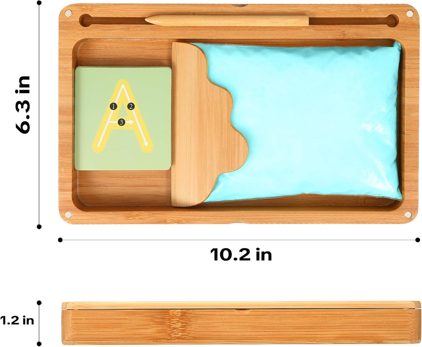 AtMini Montessori Sand Tray with Lid - Wooden Sand Trays for Kids Writing Letters and Numbers, Preschool Classroom Must Haves, Kindergarten Learning Tools (Blue)