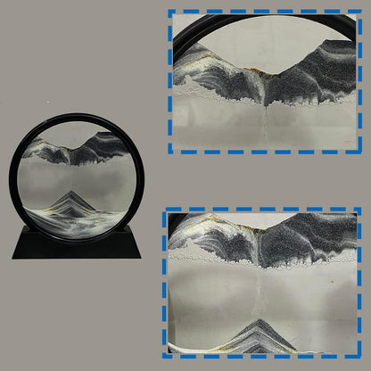 HYUGF 12" Moving Sand Art Picture Ocean Decor - 3D Deep Sea Sandscape Liquid Motion, Round Glass Frame Display Flowing Sand Relaxing Gift for Kids Adults Home Office Work Desktop Decoration Toy, Blue