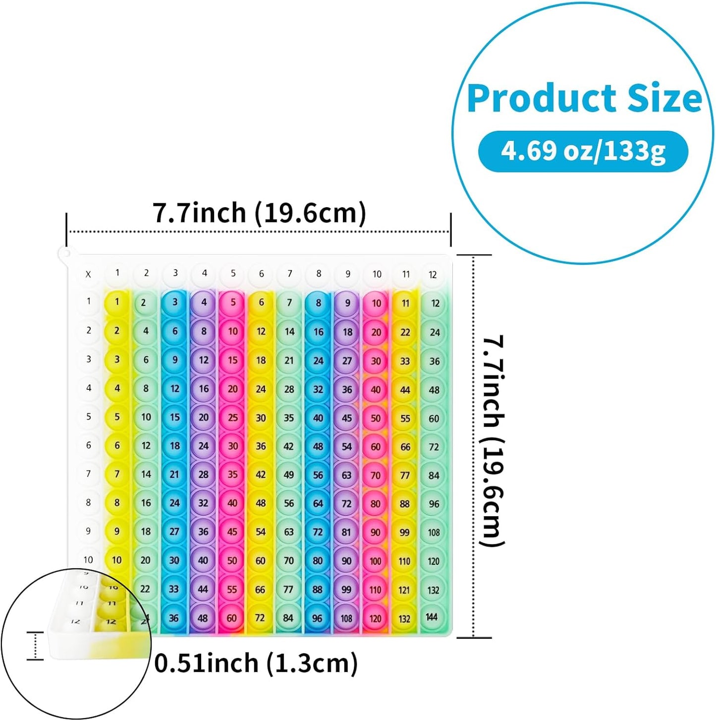12x12 Multiplication Chart Pop Toy Board, Math Games for Kids, Educational Math Manipulatives, Classroom Learning Supplies, Stress Relief Fidget Toy for Kids & Adults with Anxiety