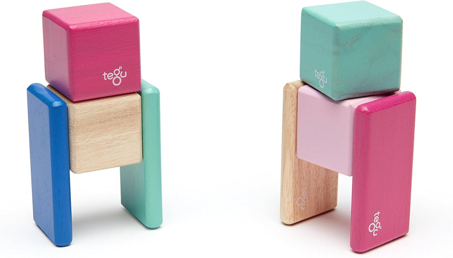8 Piece Tegu Pocket Pouch Magnetic Wooden Block Set, Tints