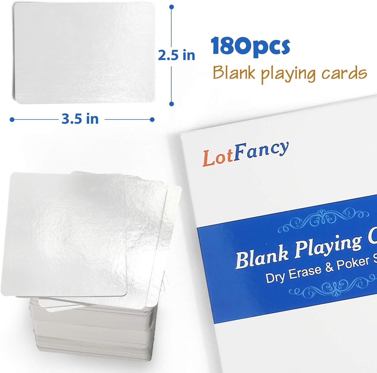 LotFancy Blank Playing Cards, 180PCS, Dry Erase, Reusable Flash Cards to Write on, DIY Vocabulary Study Learning Game Message Gift Card, Glossy Finish, Poker Size