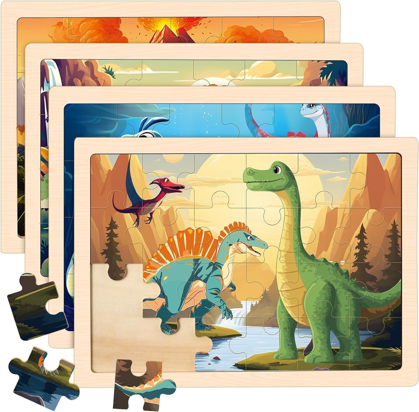 Puzzles for Kids Ages 4-6, 4 Packs Wooden Animals Jigsaw Puzzles for Toddlers Ages 3-5, Preschool Educational Puzzles Boards Toys Gifts for 3 4 5 6 Boys Girls