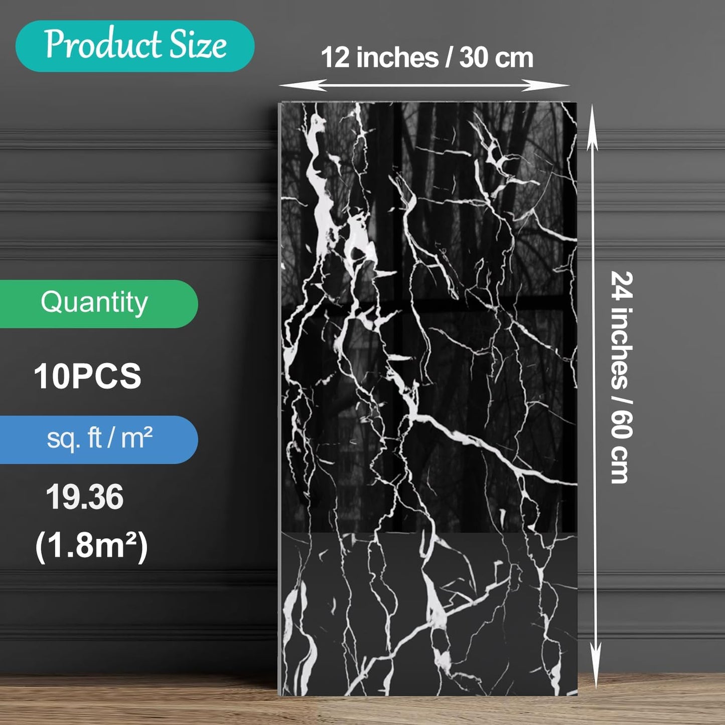 20-Pack Peel and Stick Gilded White Marble Tiles (11.8" x 11.8") – 19.4 Sq. Ft. Waterproof PVC Shower & Backsplash Tiles for Bathroom, Kitchen, and Living Room – Self-Adhesive, Easy Installation