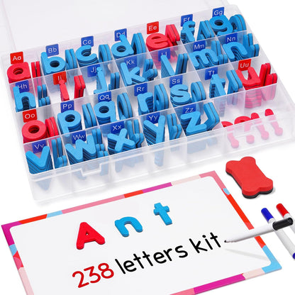 Gamenote Classroom Magnetic Letters Kit 178 Pcs with Double-Side Magnet Board - Foam Alphabet Letters for Kids Spelling and Learning