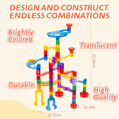 Marble Run Toy, 125pcs Marble Maze Kit STEM Educational Learning Toy for Kids, Construction Building Blocks Toys, Birthday Gift for Boys Girls 3-8（with 5 Glow in The Dark Glass Marbles）