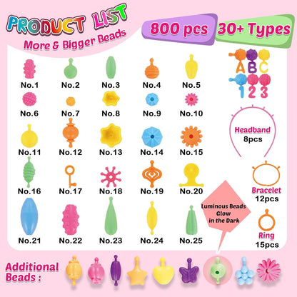 FUNZBO 650pcs Pop Beads - Jewelry Making Kit for 3 4 5 6 7 8 Year Old Little Girls, Arts and Crafts Toys for Kids, Necklace Bracelet Creativity Snap Set Birthday Gifts