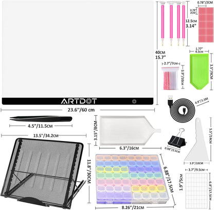 ARTDOT A4 LED Light Pad for Diamond Painting Kits for Adults, USB Powered Adjustable Brightness Diamond Art Light Board with Accessories