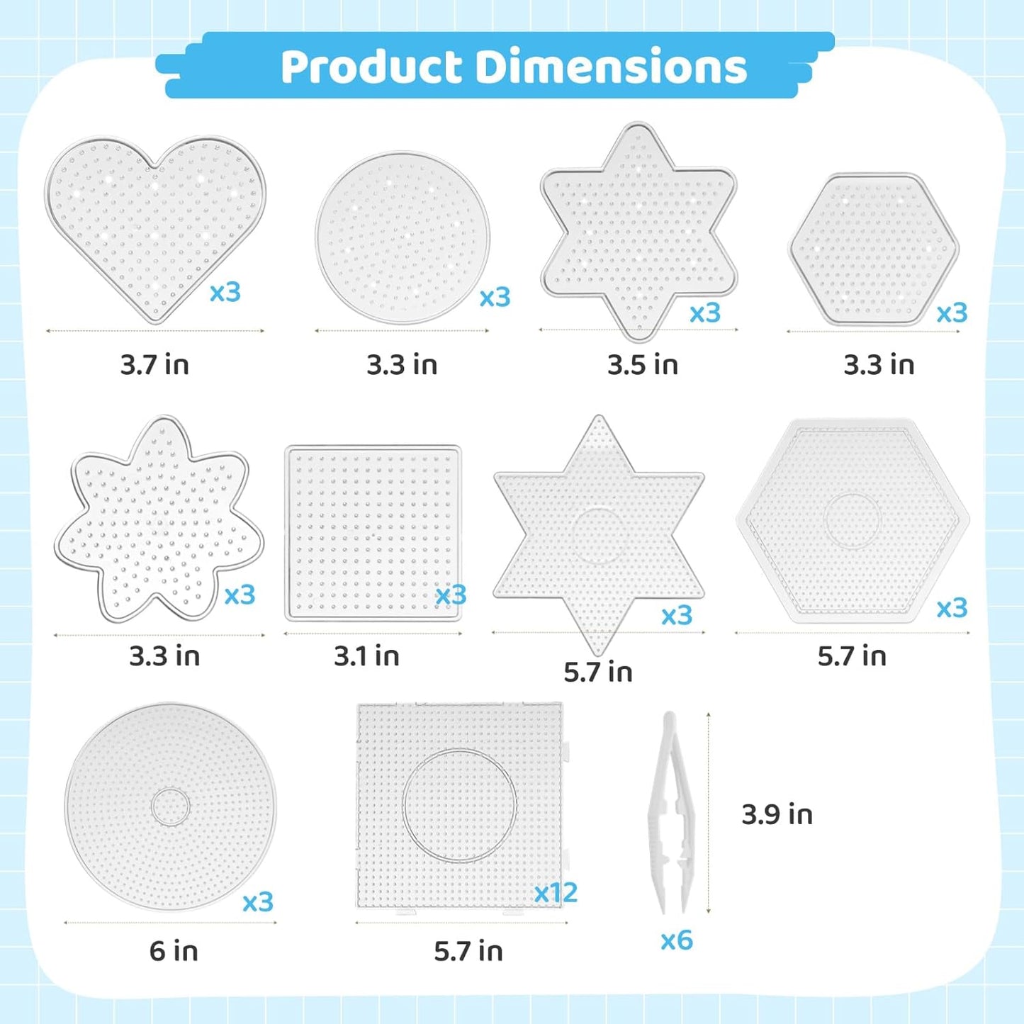 45 PCS Fuse Beads Pegboards Kit, Clear Plastic Peg Boards with 39 Templates in 10 Shapes and 6 Tweezers, 5 mm Bead Boards Craft Supplies for Little Ones DIY Beads Projects