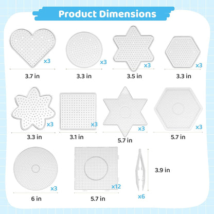 45 PCS Fuse Beads Pegboards Kit, Clear Plastic Peg Boards with 39 Templates in 10 Shapes and 6 Tweezers, 5 mm Bead Boards Craft Supplies for Little Ones DIY Beads Projects