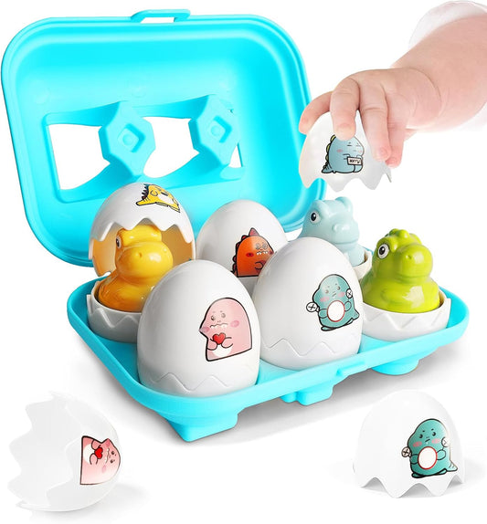 Tinabless Matching Eggs Toys 12 pcs Set Color & Shape Recoginition Sorter Puzzle for Toddlers, Christmas Easter Travel Game Early Learning Educational Gift for Year Old Kids