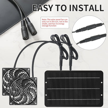 Riakrum Solar Powered Fan Solar Panel Dual Fans Kit 10w 12v Exhaust Fan Outdoor Waterproof for Greenhouse Chicken Coop Pet House Sheds Window(2 Set)