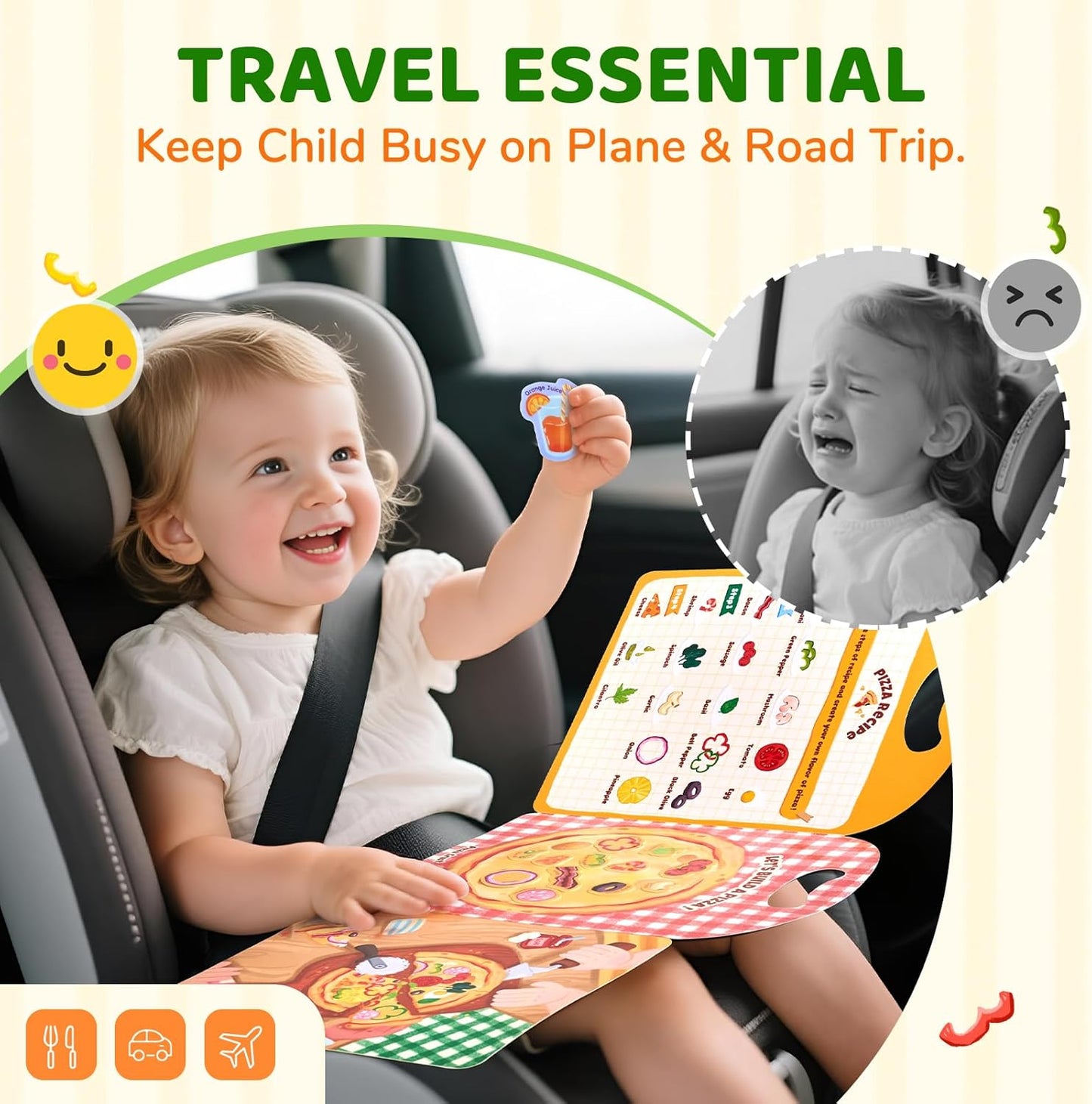 JoyCat Reusable Sticker Book Set (3-Pack): Farm, Pizza-Making, Weather - 90 Pcs Stickers for Toddlers, Kids Sticker Activity Book, Road Trip Travel Toys, Birthday Gifts for Boys and Girls