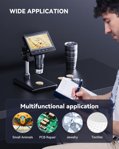 Coin Microscope, 4.3 Inch Digital Microscope 1000X Coin Microscope for Error Coins with 8 Adjustable LED Lights, PC View Compatible with Windows & MacOS